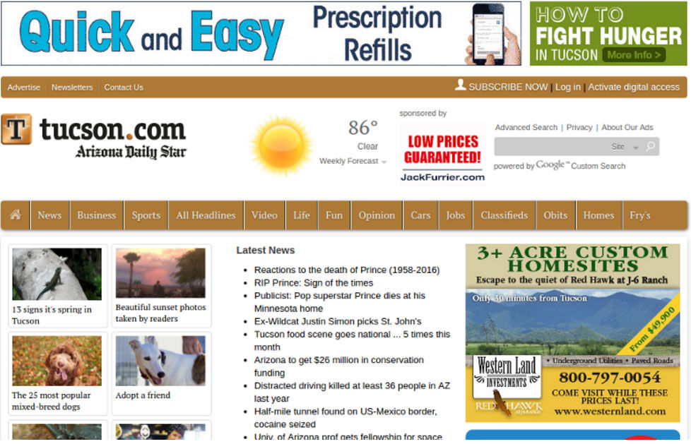 2016 Tucson.com homepage